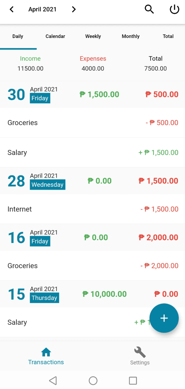 Money Manager Interface
